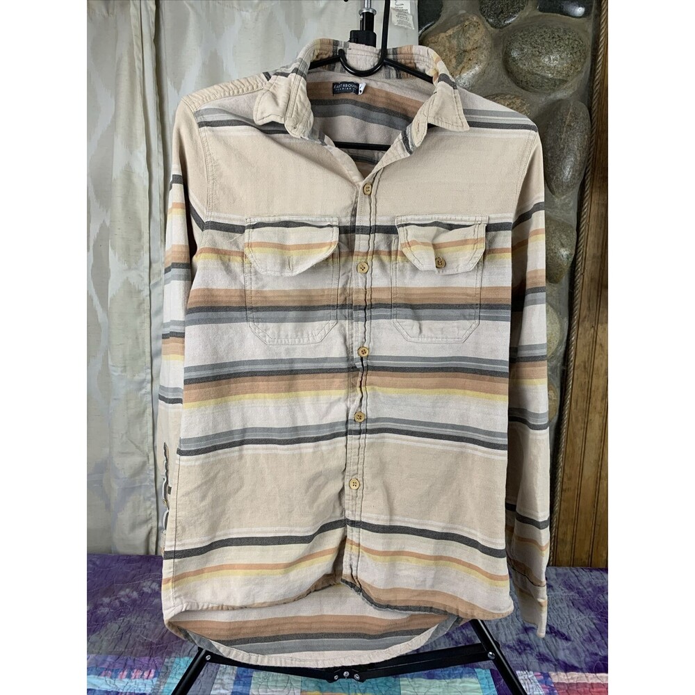 Earthbound Trading Co Mens Medium Long Sleeve Button Up Striped Distressed